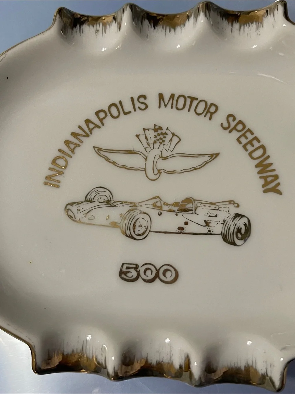 Indianapolis Motor Speedway 500 Porcelain 22K Trim Ashtray/ Trinket Dish